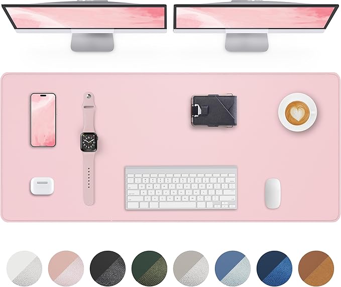 Leather Desk Pad Protector, Mouse Pad, Office Desk Mat, Non-Slip PU Leather Desk Blotter, Laptop Desk Pad, Waterproof Desk Writing Pad for Office and Home (Light Pink, 31.5" x 15.7")