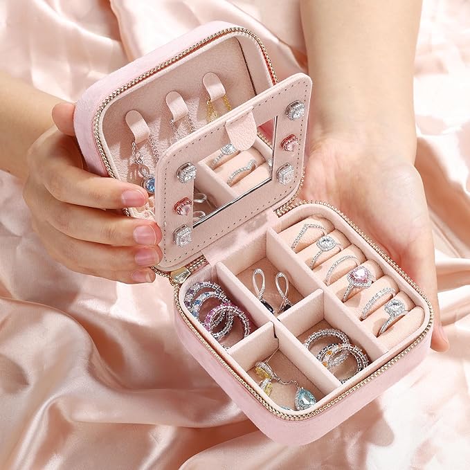 Parima Plush Velvet Travel Jewelry Case Organizer - Pink Mini Jewelry Holder Small Jewelry Box Vacation Travel Essential Personalized Birthday Gift for Women Teenage Her Friend Mom - Letter G, Pink