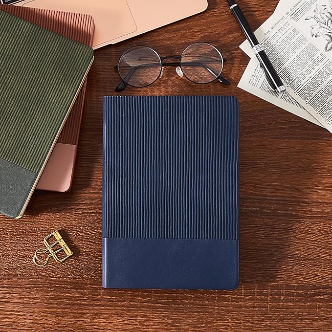 Lined Journal Notebook for Work College Ruled Note Book 5.79"x8.27" A5 PU Leather Daily Journaling 216 Pages for Women Men Writing Home School Supplies Business (Dark Blue)