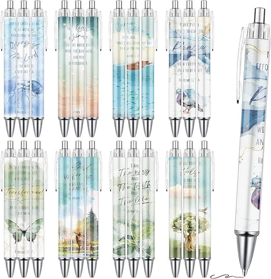Bible Verse Ballpoint Pens Gifts 24 Pcs Christian Pens Set Inspirational Religious Retractable Black Ink Pen Scripture Church Gift for Women Men Teacher Coworker Home Office School Supplies