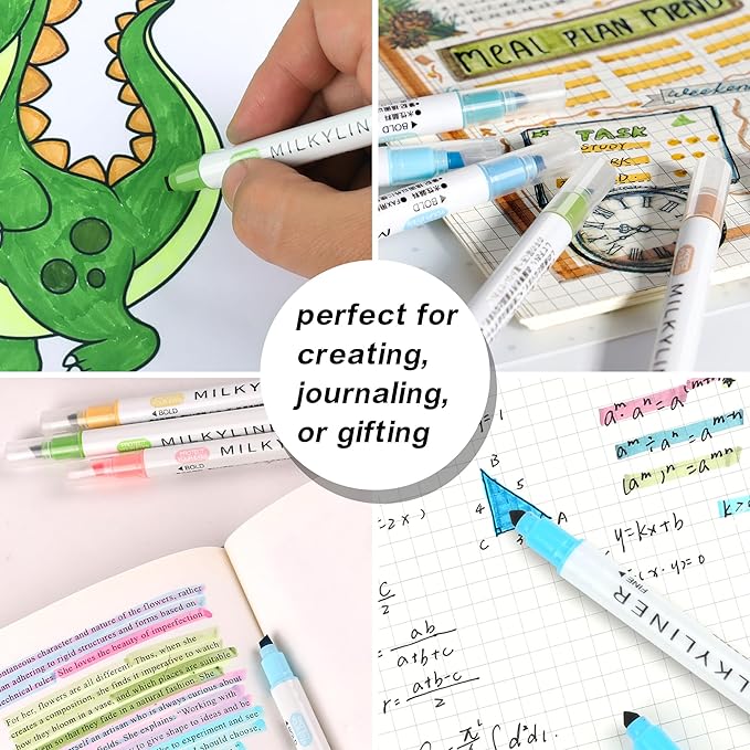 Aesthetic Highlighters Assorted Colors 12 Pack Dual Tip Highlighter Markers No Bleed Perfect for Bible and Bullet Journaling