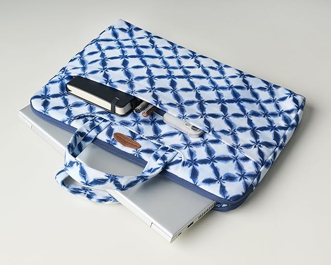 Maison d'Hermine Laptop Bag upto 13.5 inch Stain and water repellent Cotton canvas - shibori