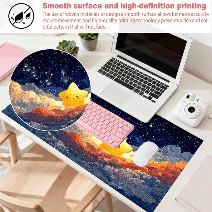 Nuxovilar Professional Large Mouse Pad & Computer Game Mouse Mat (35.4x15.7IN, Dreamy Clouds & Luminous Celestial Art) (90 * 40cm Dreamy Celestial Clouds)