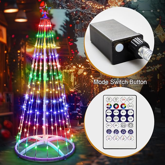 1 Pack 9FT Christmas LED Cone Tree Lights 24 Modes Color Changing with Timer Foldable Lighted Trees Waterproof Outdoor String Lights Holiday Decor for Christmas New Year Xmas Decorations