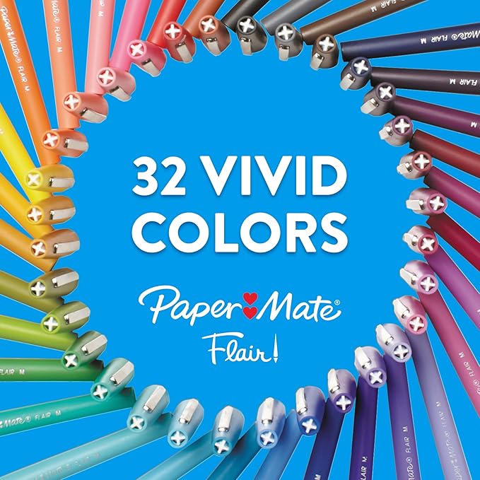 Paper Mate Felt Tip Pens, Flair Marker Pens, Medium Point, Assorted, 24 Count - Home, Office, Back to School, Teacher Supplies