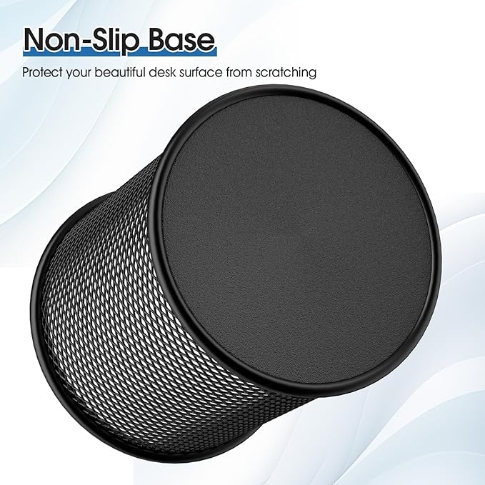 MaxGear Pen Holder, 3 Pack Pencil Holder for Desk, Premium Mesh Metal Desk Organizer with Non-Slip EVA Pad, Desk Accessories & Workspace Organizers for Home, School & Office, Black, 3.7’’ Tall