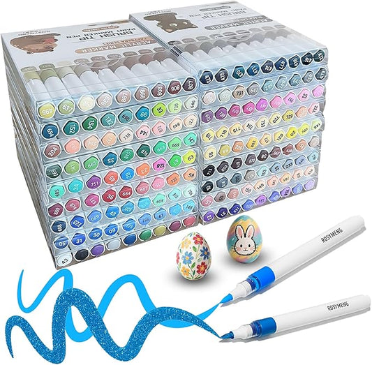 ROSYMENG Acrylic Paint Markers, 154 Colors + 8 Metal Colors - Large Ink Capacity, High Coverage with Brush Tip Acrylic Paint Pens, Suitable for Wood, Glass, Rock, and Fabric - Student School Supplies