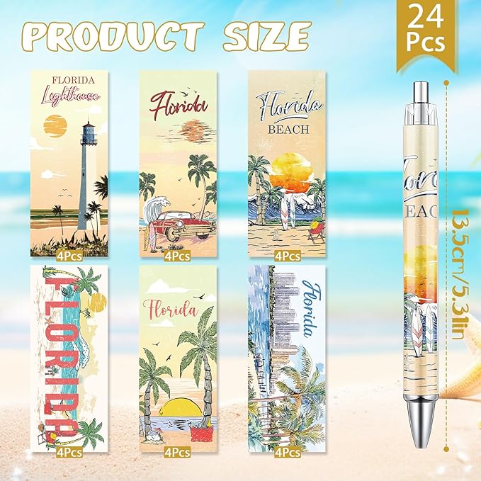 Florida Ballpoint Pens Set - 24 Pcs Florida Scenery Pens City Travel Souvenirs Gift Retro America Vacation Smooth Writing Ballpoint Bulk for Women Teacher Traveler Office School Supplie