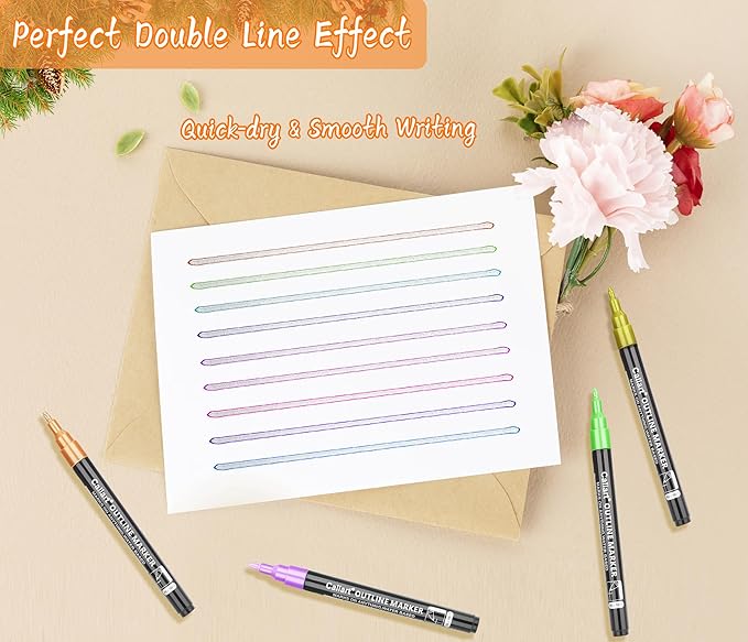 Caliart 24 Colors Outline Shimmer Markers, Glitter Metallic Marker Pens, Stocking Stuffers for Teen Girls Boys Adults Christmas Gifts Trendy Stuff, Cool Fun Craft Drawing Art Supplies Set