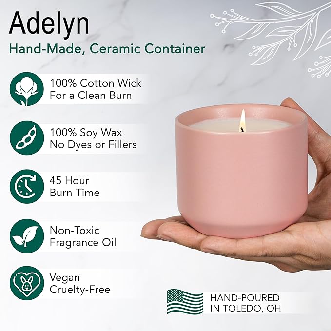 Hyggelight - The Growing Candle, Wild Flower Scented, 8oz Ceramic Pot, Single Wick Aromatherapy Candles, 100% Soy for Women and Men, Adelyn