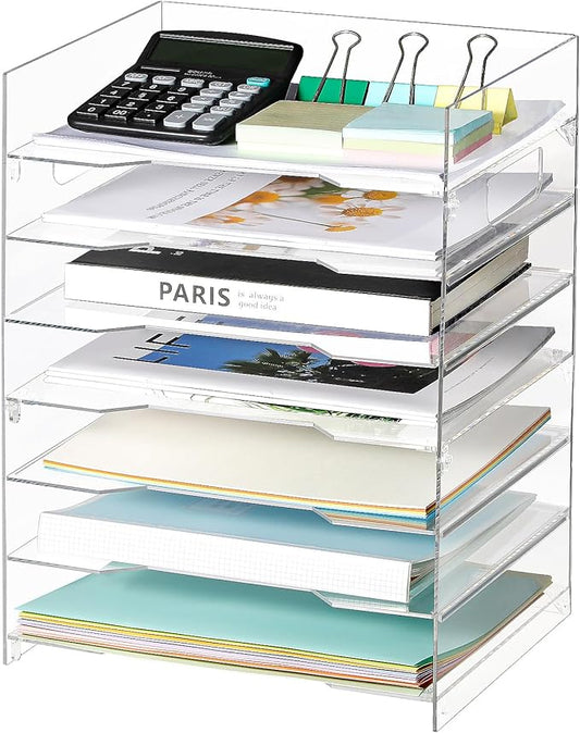 MaxGear 7 Tier Acrylic Paper Tray, Clear File Trays, Acrylic Clear Letter Tray Organizer, Stackable Desk Trays, Stackable Paper Organizer, Office Desk Organizers and Accessories