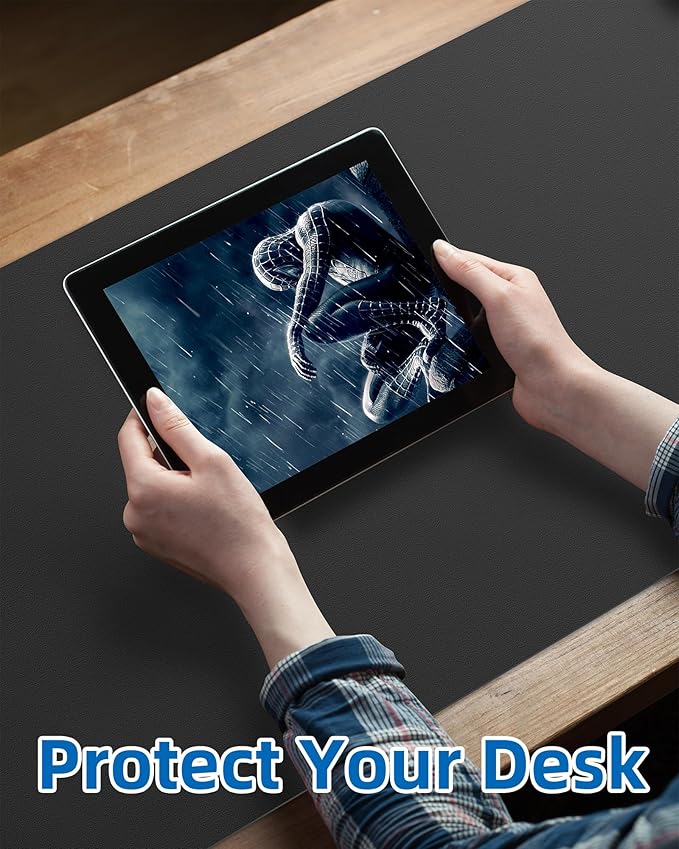 Non-Slip Desk Pad,Mouse Pad,Waterproof PU Leather Desk Protector,Ultra Thin Large Desk Blotter,Waterproof Keyboard mat for Office/Home/Decor(Black 23.6" x 13")