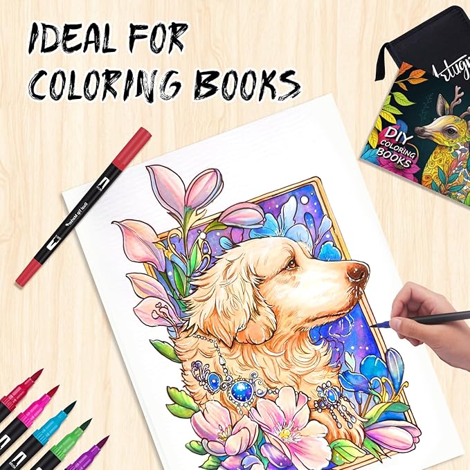 Dual Markers Brush Pens for Adult Kids Coloring Books, 72 Colors Art Marker Set with Fine & Brush Tip Pen for Bullet Journaling, Coloring, Drawing, Hand Lettering, Calligraphy, Art Supplies