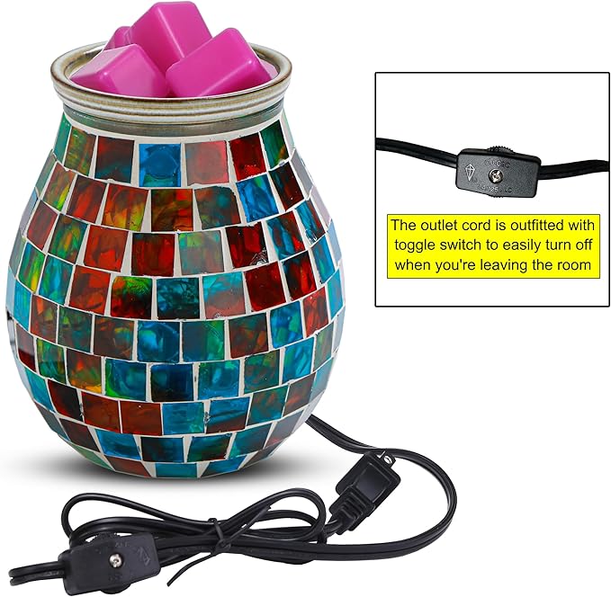 mocosa Handcrafted Mosaic Glass Electric Wax Melt Warmer Wax Burner Melter Fragrance Warmer for Home Office Bedroom Living Room Gifts, Décor