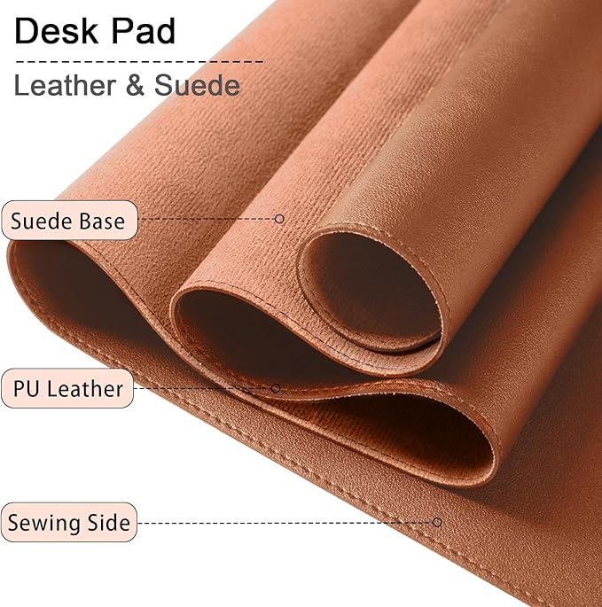 Non-Slip Desk Pad, 24" x 14" Large Mouse Pad, PU Leather Desk Mat with Suede, Laptop Desk Pad, Waterproof Keyboard Pad, Desk Blotter for Office/Home/Decor (Russet Brown)