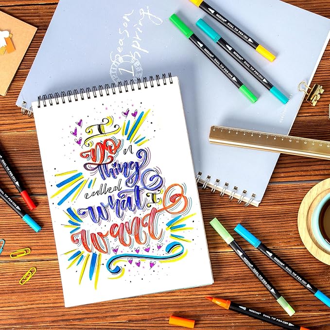 Nicecho 72 Colors Dual Tip Art Markers Pens for Adult Coloring Books, Brush and Fine Tip Coloring Marker for Drawing Journaling Note Taking Lettering