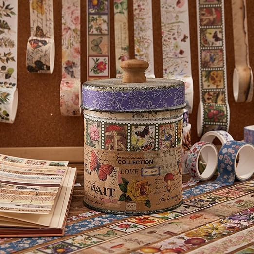42 Rolls Vintage Washi Tape Set, Floral Letter Butterfly Mushroom Botanical Flower Writable Decorative Tapes for Scrapbooking , Junk Journal Supplies, Bullet Journaling 5-75mm Wide 9.84ft long/Roll