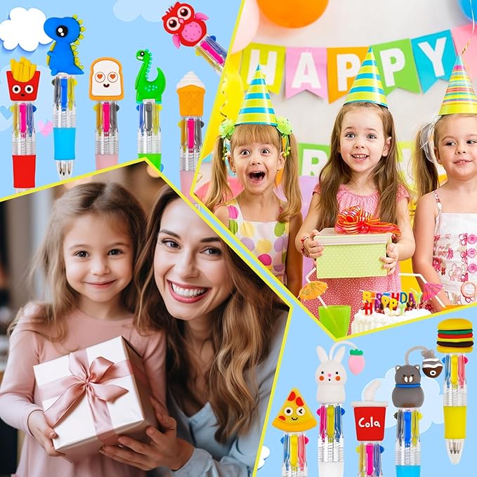 CZWZ 12Pcs Mini Multicolor Pens in One 4-in-1 Cute Pens Bulk for Kids, Ballpoint Pen for Birthdays and Children's Parties, Fun Pen Gifts Assorted Ink Kawaii Pen