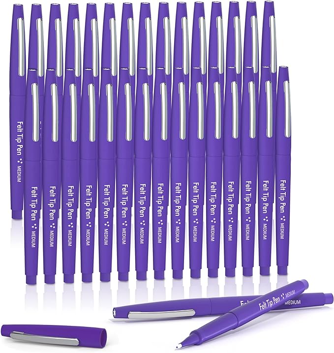 Lelix Felt Tip Pens, 30 Purple Pens, 0.7mm Medium Point Felt Pens, Felt Tip Markers Pens for Journaling, Writing, Note Taking, Planner, Perfect for Art Office and School Supplies