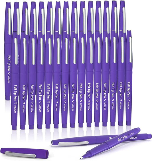 Lelix Felt Tip Pens, 30 Purple Pens, 0.7mm Medium Point Felt Pens, Felt Tip Markers Pens for Journaling, Writing, Note Taking, Planner, Perfect for Art Office and School Supplies