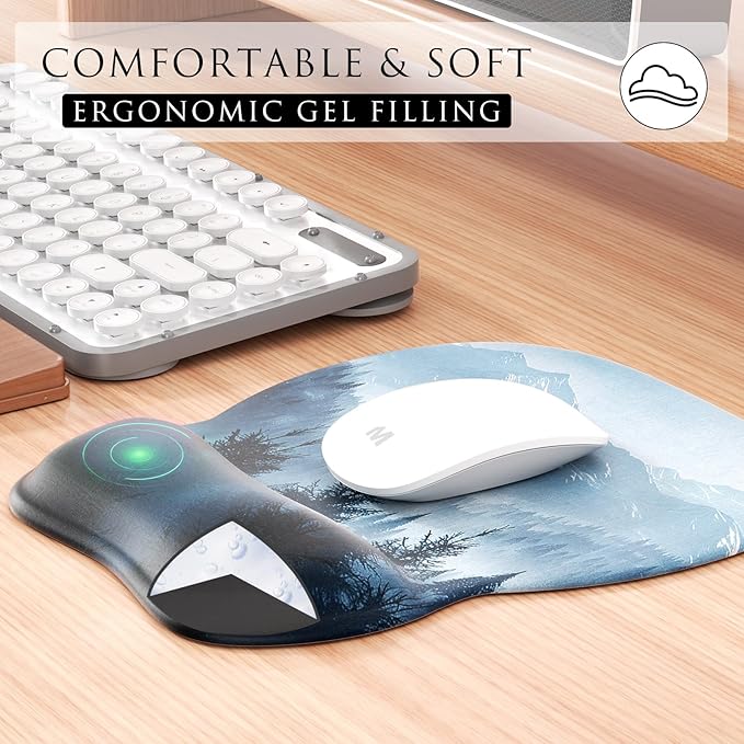 MROCO Ergonomic Mouse Pad with Gel Wrist Rest, Comfortable Mousepad with Smooth Wrist Support Surface and Non-Slip PU Base for Pain Relief, Computer, Laptop, Office & Home, 9.4 x 8.1 in, Cloud Forest