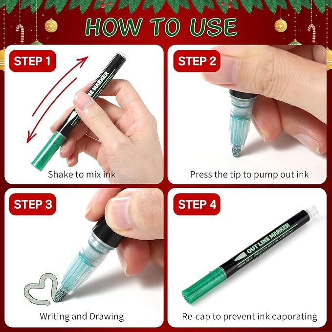 24 Outline Shimmer Markers Set for Christmas Stocking Stuffers ,Metallic Outline Marker for Teen Girl Gifts Trendy Stuff ,Glitter Pens for Christmas Gift for Teen Girls, Arts Crafts School Supplies