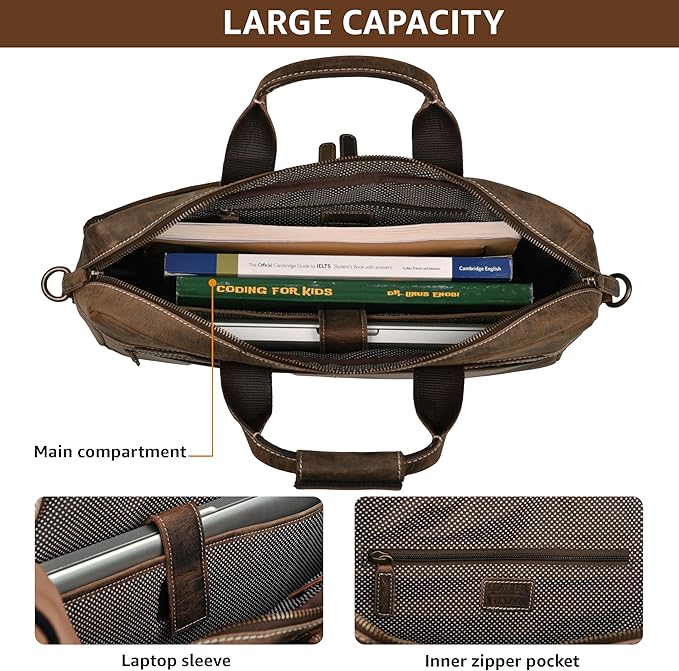 LEATHER VILLAGE 16" Leather Laptop Messenger Briefcase Bag for Men-Leather Satchel for Travel and Office Shoulder Bag- Rustic Brown