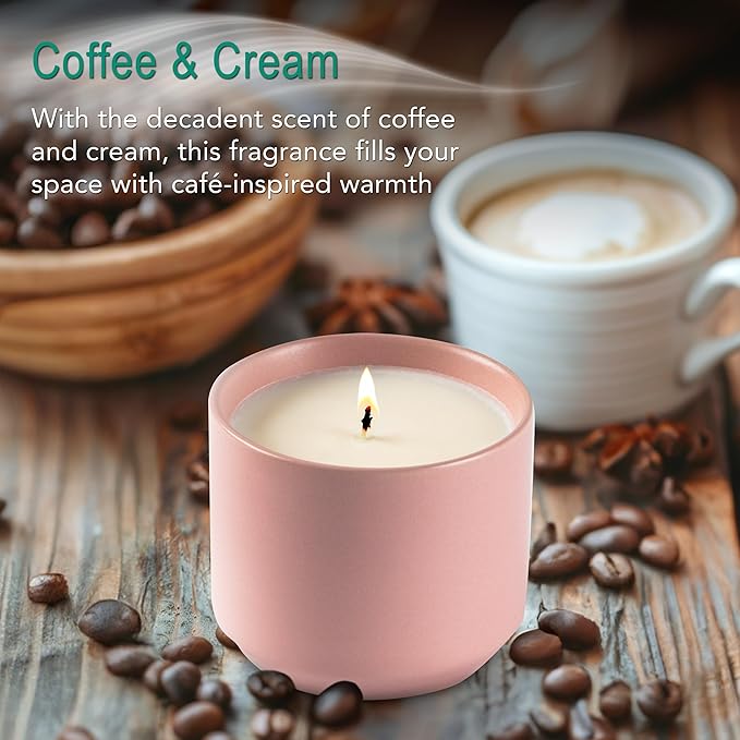 Hyggelight - The Growing Candle, Coffee Scented, 8oz Ceramic Pot, Aromatherapy Candles, 100% Soy, Cream and Espresso Aroma for Home, Adelyn