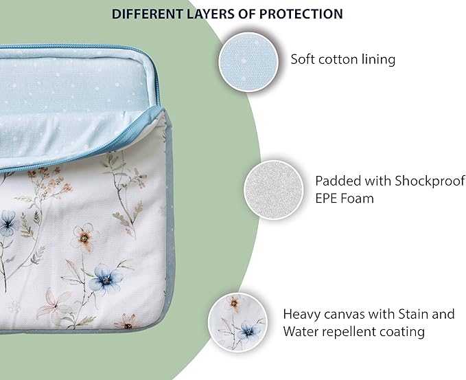 Maison d'Hermine Laptop Bag upto 15.6 inch Stain and water repellent Cotton canvas - Ice Florals