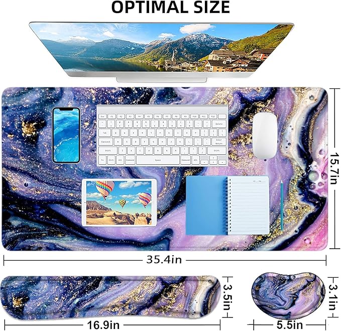 LATEEFAH Desk Mat, Mouse Pad with Wrist Rest, 4-in-1 Large Mouse Pads for Desk, Ergonomic Mouse Pad and Keyboard Wrist Rest Gaming Keyboard Mat for Office, Home