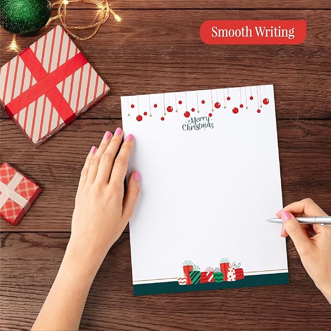 easykart labels Christmas Stationery Paper Letterhead Sheets 60 Pack Holiday Xmas Theme Design For Writing Letters Computer Office Notes & Printing Supplies Size 8.5" X 11"