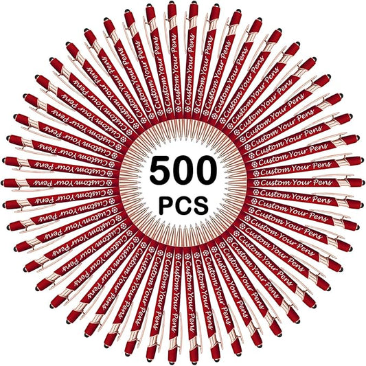 Amlion Personalized Custom Pens with Name Engraved Logo Text,500 Customized Writing Stylus Pen Promotional Item Gift for Men Women Office Business Wedding-Deep Red