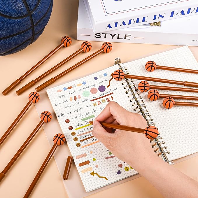 LiYiQ 100 Pcs Basketball Cartoon Cute Fun Pens for Kids Kawaii Soccer Shape Gel Black Ink Pen Cute Basketball Pens for School Office Home Student Kids Present