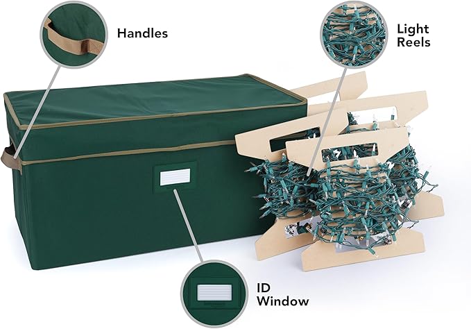 Covermates Keepsakes Christmas Light Storage Box - Carrying Handles, Sturdy Interior Walls - Holiday Storage, Green