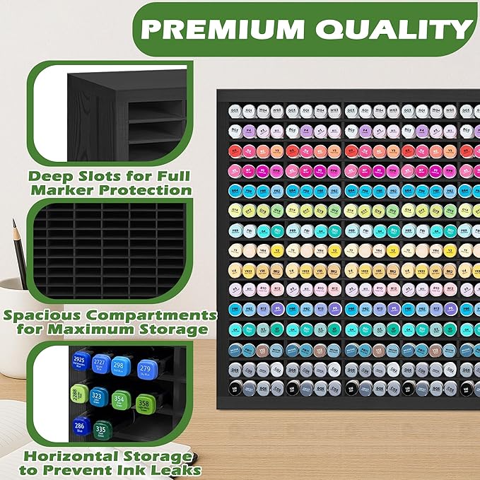 PROLEE Markers Organizer with 90 Compartments for 360 Marker Storage Art Pens Storage Rack,Watercolor Brushes Pens Alcohol Marker Holder for Desk Organizer