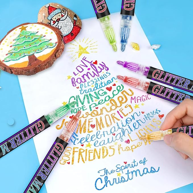 Glitter Marker Pens Shimmer Sparkle Paint Markers, Tween Teen Girl Gifts Trendy Stuff Crafts Art Supplies for Kids Ages 4 6 8 9 10 12 14 16 Year Old Glitter Art Marker for Kids Adults Crafts Supplies