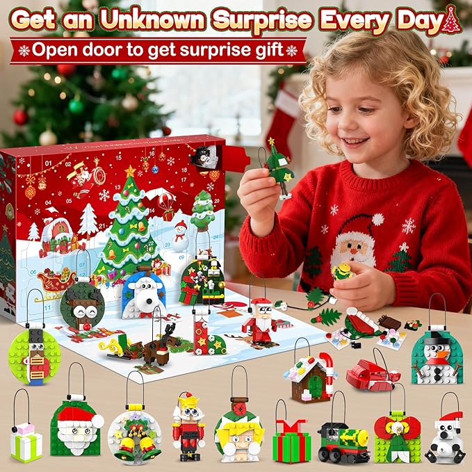 Ochido Advent Calendar 2025 Christmas Ornaments Building Blocks Set, 24 Days Christmas Countdown Toy Building Kits, Hanging Christmas Tree Decor Xmas Gifts Stocking Stuffer for Adults Kids Ages 6+