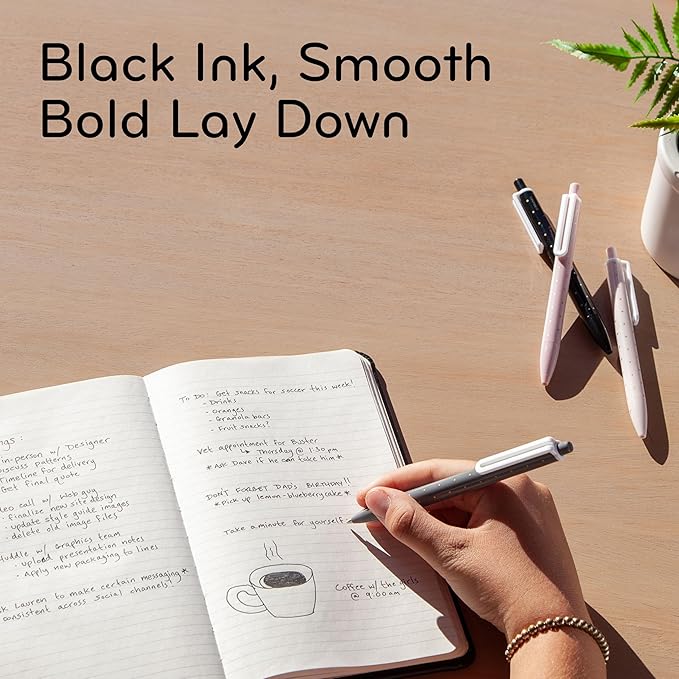 U Brands Laguna Ballpoint Pens, 6 Count, Foil Dots, Bold (1.0mm) Point, Black Ink