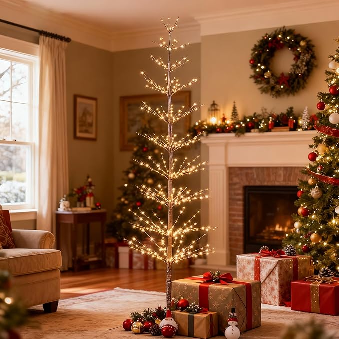 LIGHTSHARE 6FT 325L Lighted Starlit Tree, Warm White, for Home, Festival, Party, and Christmas Decoration, Indoor and Outdoor Use, Brown