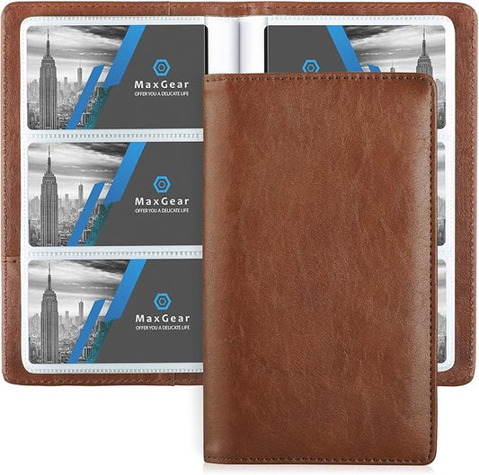 MaxGear Business Card Organizer, 240 Cards Book Portable Business Card Holder for Men & Women, Professional PU Credit Cards Binder File Storage, Coffee