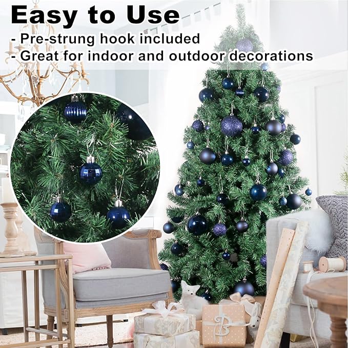 Navy Blue 1.6" Small Christmas Balls Christmas Tree Decoration Ornaments Shatterproof Hanging Balls for Birthday Halloween Holiday Wedding Decorations Set of 12pcs