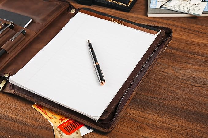 Leather Portfolio for 12.9 inch iPad Pro (2018/2020/2021/2022), Leather Portfolio with Ipad Holder for Letter Size Notepad, Personalized Padfolio for Men (Dark Khaki, Non-Custom)