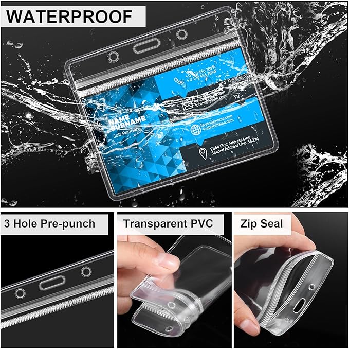 Marspark 100 Sets Clear Name Tags with Lanyard, Lanyards for ID Badges Reusable Strap with ID Holder Plastic Name Badges for Adults Business School Church Conference (Black,Blue)