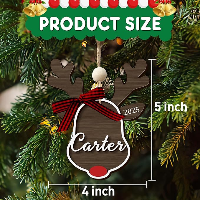 Personalized Christmas Ornaments with Name,Wooden Christmas Tree Ornaments 2025 with Custom Family Name for Kids Adults,Xmas Ornaments for Christmas Tree Gifts (05-Christmas Tree Ornaments)