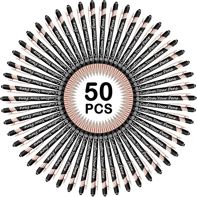 Amlion Personalized Custom Pens with Name Engraved Logo Text,50 Customized Writing Stylus Pen Promotional Item Gift for Men Women Office Business Wedding-Black