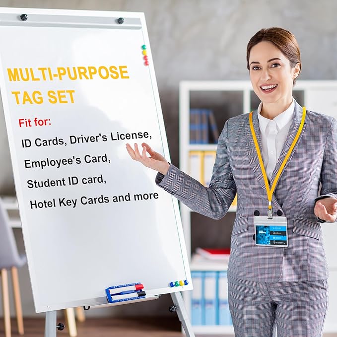 Marspark 50 Sets Clear Name Tags with Lanyard, Lanyards for ID Badges Reusable Strap with ID Holder Plastic Name Badges for Adults Business School Church Conference (Yellow)