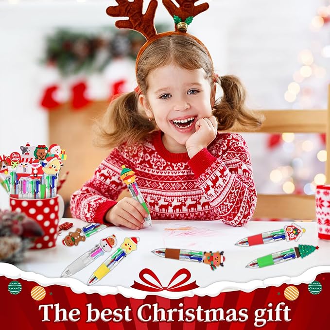 CZWZ 60Pcs Mini Multicolor Pen in One 4-in-1 Cute Pens Bulk for Kids, Ballpoint Pens for Birthdays and Children's Parties, Fun Pens Gifts Assorted Ink Kawaii Pen(Christmas)