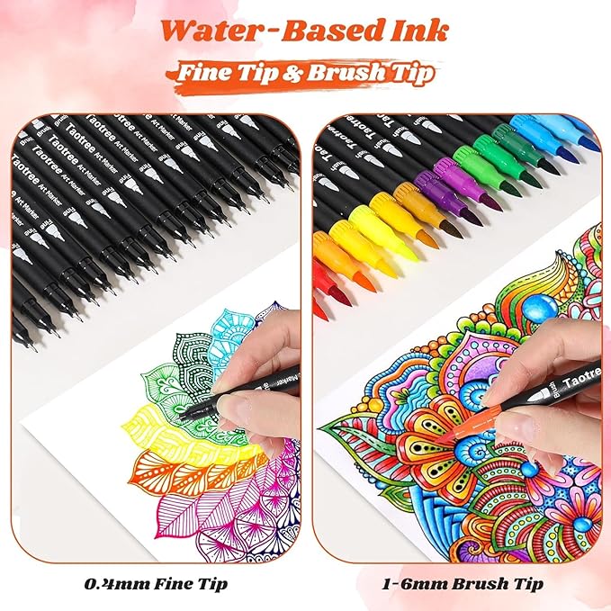 Taotree 150 Colors Dual Tip Art Markers Pens for Adult Coloring Book, Artist Fine & Brush Tip Coloring Markers Drawing Pen for Journaling Note Taking Lettering Calligraphy Craft Art Supplies Set
