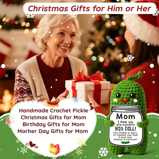 MAMAGIFTREE Birthday Gifts Christmas for Mom from Daughter or Son, I Love You Best Mom Ever Gift Funny Crochet Pickle Plush, Cute Handmade Mom Present, Unique Stocking Stuffer for Mama, Mother in Law