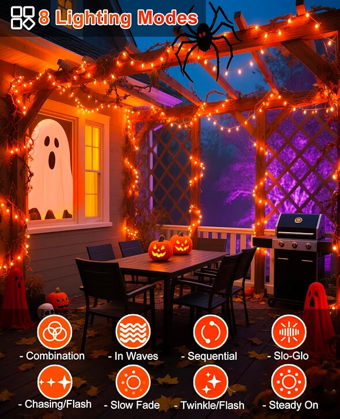 Orange Christmas Lights Outdoor, 80FT 240 LED Christmas Tree Lights Waterproof Plug in, 8 Modes Connectable Christmas Decorations Green Wire for Indoor Room Tree House Party